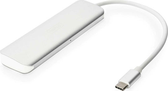 Digitus USB 3.0 Hub 5 Θυρών με σύνδεση USB-C & Θύρα Φόρτισης Ασημί (DA-70242-1)