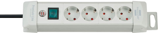 Brennenstuhl Πολύπριζο Aσφαλείας 4 Θέσεων με USB-A, Διακόπτη και Καλώδιο 1.8m Γκρι 1955540100