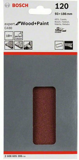 Bosch Φύλλο Λείανσης Παλμικού Τριβείου K120 με Τρύπες 93x186mm Σετ 10τμχ 2608605306