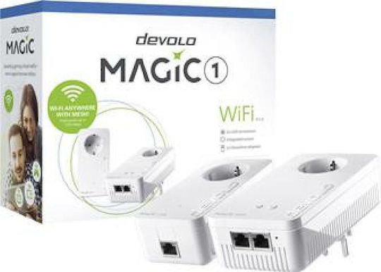 Devolo Magic 1 WiFi 2-1 Powerline Διπλού Kit για Ασύρματη Σύνδεση Wi‑Fi 5 με Passthrough Πρίζα και 2 Θύρες Ethernet