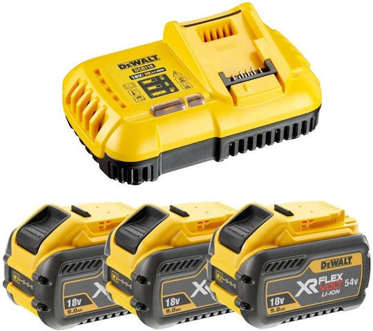 Dewalt Σετ 3 Μπαταριών Εργαλείου Λιθίου 18V Χωρητικότητας 9Ah με Φορτιστή DCB118X3