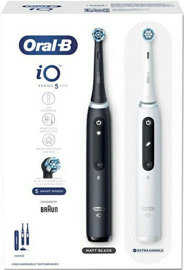 Oral-B IO Series 5 Ηλεκτρική Οδοντόβουρτσα με Αισθητήρα Πίεσης και Θήκη Ταξιδίου Black & White Διπλή Συσκευασία