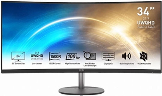 MSI MP341CQ VA Curved Gaming Monitor 34" QHD 3440x1440 με Χρόνο Απόκρισης 4ms GTG