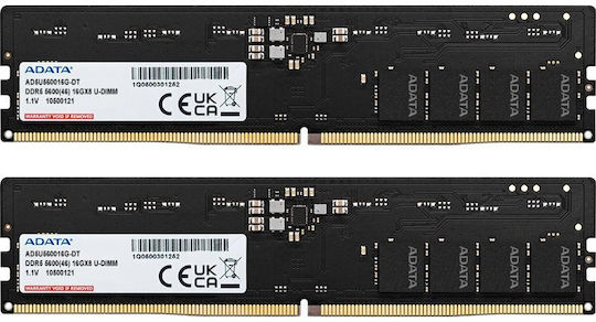 Adata DDR5 32GB RAM με 2x16GB Modules και Ταχύτητα 5600 για Desktop AD5U560016G-DT