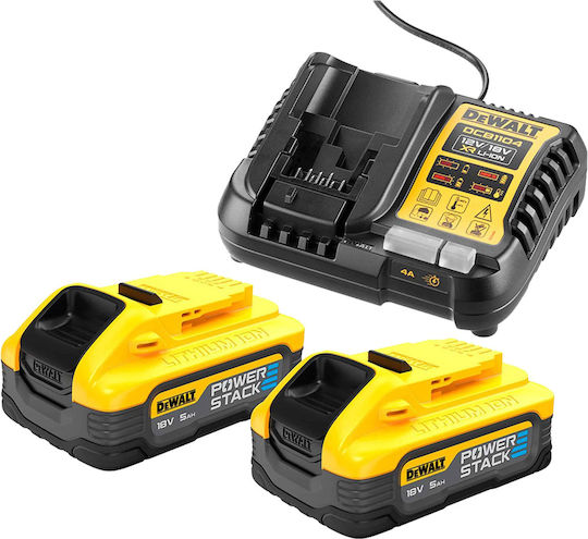 Dewalt Σετ 2 Μπαταριών Εργαλείου 18V Χωρητικότητας 5Ah με Φορτιστή PowerStack