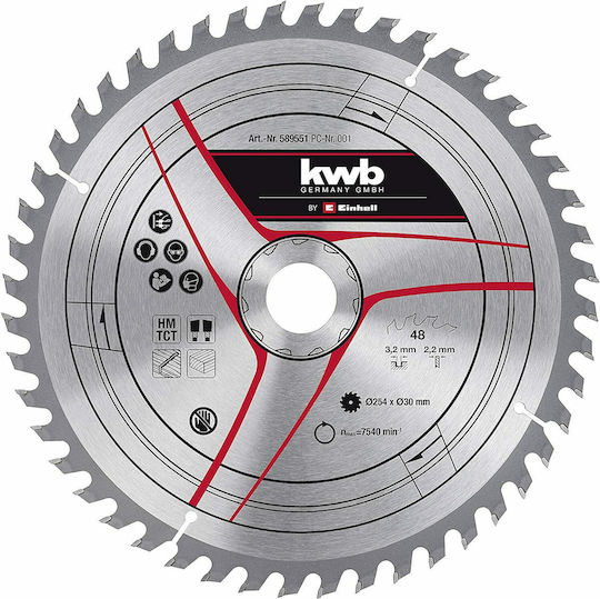 KWB Δίσκος Κοπής Ξύλου με 48 Δόντια 254mm 589551