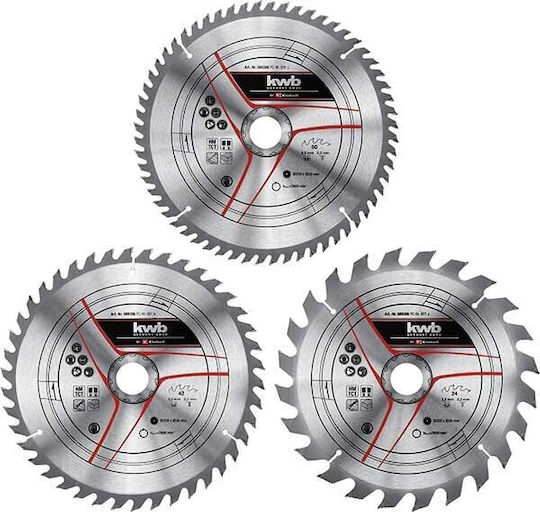 KWB Δίσκος Κοπής Ξύλου με 60 Δόντια 250mm 3τμχ 589306