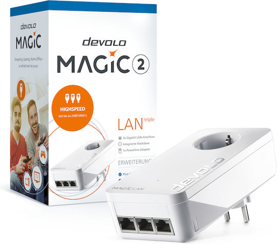 Devolo Magic 2 Lan Triple Powerline για Ενσύρματη Σύνδεση με Passthrough Πρίζα και 3 Θύρες Gigabit Ethernet