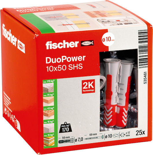 fischer Duopower S Ούπα Πλαστικό 10x50mm 25τμχ 535461