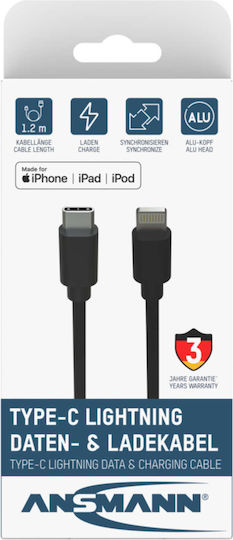 Ansmann USB-C to Lightning Cable 60W Μαύρο 0.12m (1700-0106)