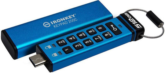 Kingston IronKey Keypad 200C 512GB USB 3.2 Stick με σύνδεση USB-C Μπλε
