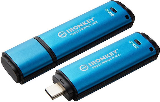 Kingston IronKey Vault Privacy 50 512GB USB 3.2 Stick με σύνδεση USB-C Μπλε