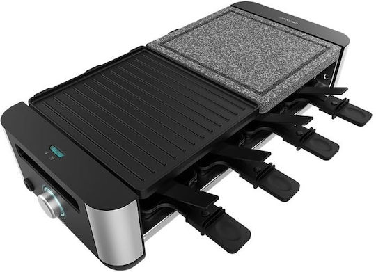 Cecotec Cheese&grill 16000 Inox Mixgrill Επιτραπέζια Ηλεκτρική Ψησταριά Raclette Λείας και Αυλακωτής Πλάκας 1400W Ανοξείδωτη με Ρυθμιζόμενο Θερμοστάτη 22x20εκ. 03225