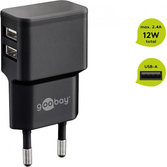 Goobay Φορτιστής Χωρίς Καλώδιο με 2 Θύρες USB-A Μαύρος (44951)