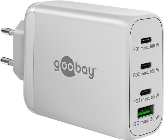 Goobay Φορτιστής Χωρίς Καλώδιο με Θύρα USB-A και 3 Θύρες USB-C 100W Power Delivery / Quick Charge 3.0 Λευκός (65556)