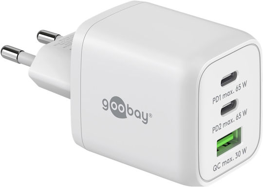 Goobay Φορτιστής Χωρίς Καλώδιο με Θύρα USB-A και 2 Θύρες USB-C 65W Power Delivery Λευκός (64754)