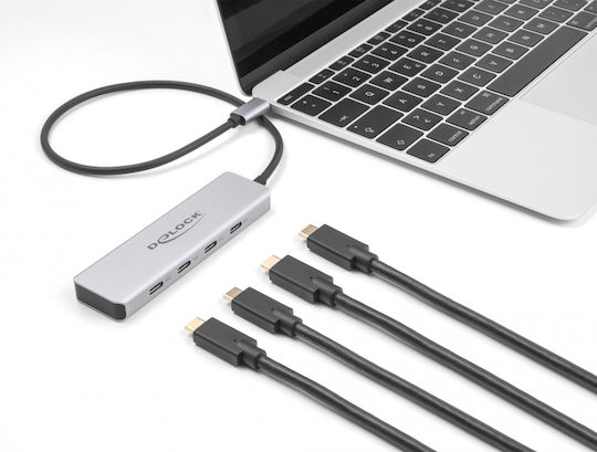 DeLock USB 3.0 Hub 4 Θυρών με σύνδεση USB-C Γκρι (64231)
