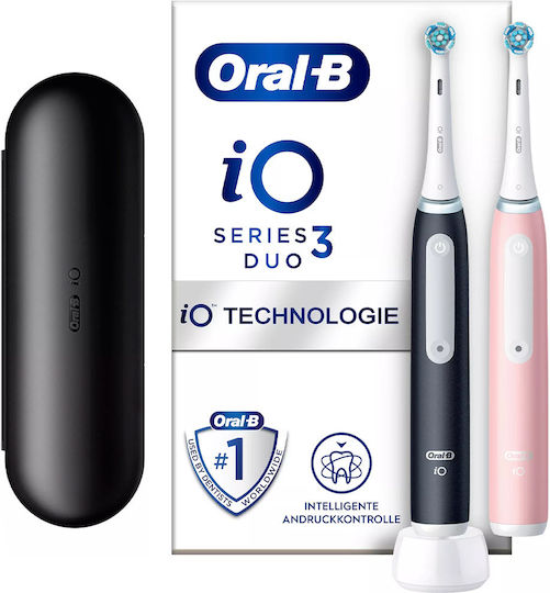 Oral-B iO Series 3 Ηλεκτρική Οδοντόβουρτσα με Αισθητήρα Πίεσης και Θήκη Ταξιδίου Matt Black / Blush Pink