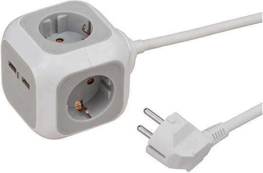 Brennenstuhl PowerCube 4 Θέσεων με 2 USB-A και Καλώδιο 1.4m Γκρι 1150100