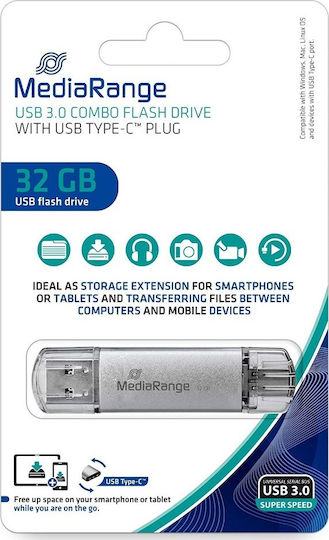 MediaRange 32GB USB 3.0 Stick με σύνδεση USB-A & USB-C Γκρι