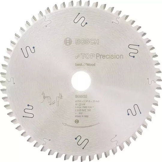 Bosch Top Precision Δίσκος Κοπής Ξύλου με 60 Δόντια 254mm 2608642102