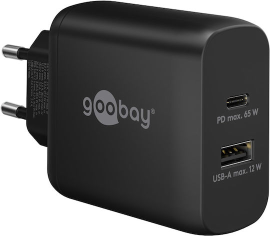 Goobay Φορτιστής Χωρίς Καλώδιο με Θύρα USB-A και Θύρα USB-C Power Delivery Μαύρος (65409)