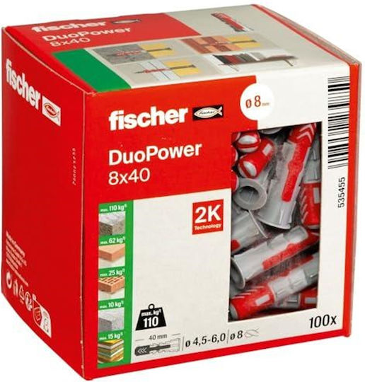 fischer Duopower Ούπα Πλαστικό 8x40mm 100τμχ 535455