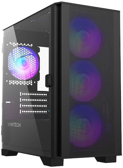 Montech AIR 100 ARGB Gaming Mini Tower Κουτί Υπολογιστή με Πλαϊνό Παράθυρο Μαύρο