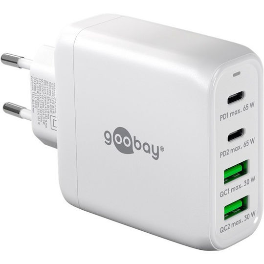 Goobay Φορτιστής Χωρίς Καλώδιο με 2 Θύρες USB-A και 2 Θύρες USB-C 68W Λευκός (64818)