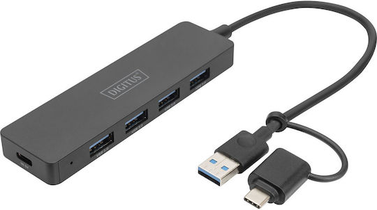 Digitus USB 3.0 Hub 5 Θυρών με σύνδεση USB-A / USB-C (DA-70235)