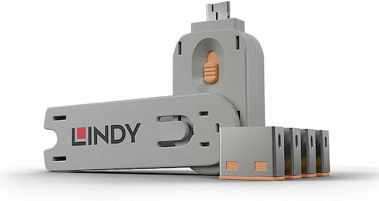 Lindy Port Blocker Usb (1 Key + 4 X Blocks) Orange (40453)