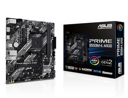 Asus Prime B550M-K ARGB Motherboard Micro ATX με AMD AM4 Socket 90MB1GC0-M0EAY0