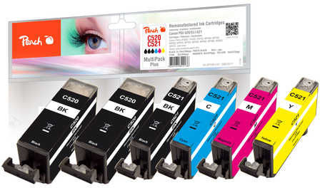 Peach Πακέτο Συμβατών Μελανιών Εκτυπωτή InkJet Canon PGI-520/CLI-521 19ml Μαύρο 6τμχ PI100-247