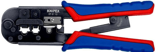 Knipex Πρέσα Ακροδεκτών Δικτύου RJ12, RJ45 με Απογυμνωτή & Μηχανισμό Καστάνιας (Μήκος 190mm) 97 51 10