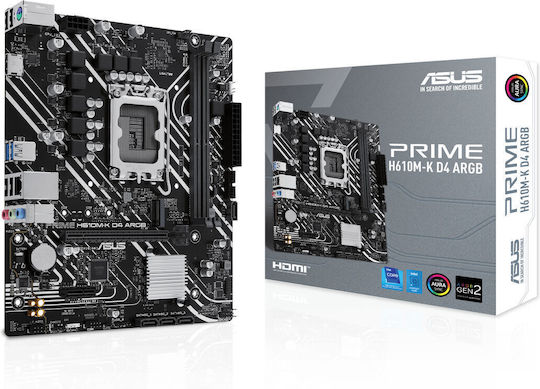 Asus Prime H610M-K D4 ARGB Motherboard Micro ATX με Intel 1700 Socket 90MB1HN0-M0EAY0