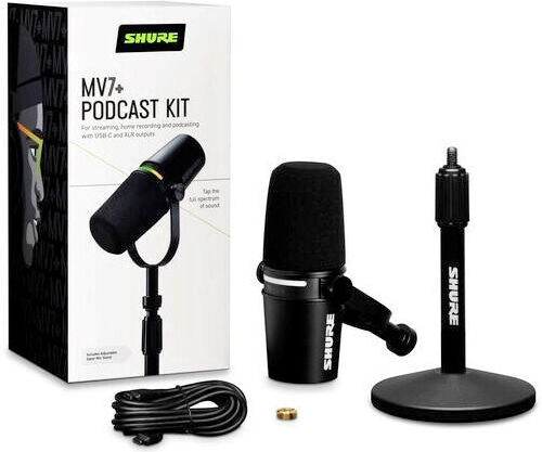 Shure MV7+ Σετ Δυναμικό Μικρόφωνο XLR / USB Clip On για Φωνητικά Bundle