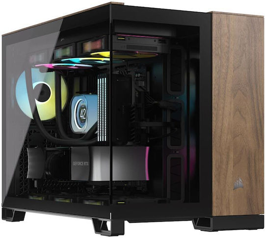 Corsair 2500X Gaming Micro Tower Κουτί Υπολογιστή με Πλαϊνό Παράθυρο Black/Walnut Wood