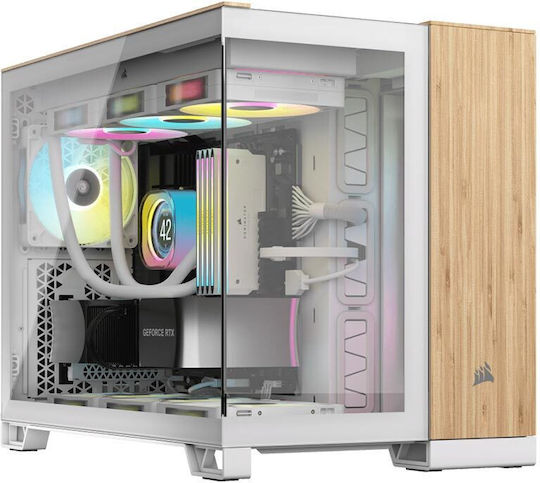 Corsair 2500X Gaming Micro Tower Κουτί Υπολογιστή με Πλαϊνό Παράθυρο White/Bamboo Wood