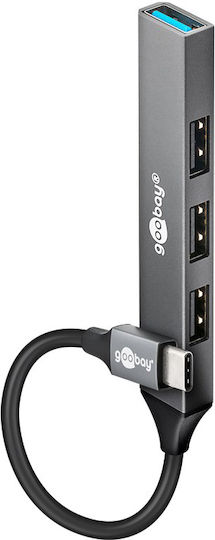 Goobay USB 3.2 Hub 4 Θυρών με σύνδεση USB-C Γκρι (74457)