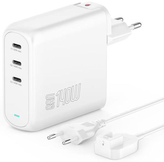 4Smarts Φορτιστής Χωρίς Καλώδιο με 3 Θύρες USB-C 140W Λευκός (GaN Flex Pro) - Image 1