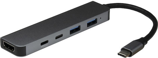 Inter-Tech USB 3.2 Hub 5 Θυρών με σύνδεση USB-C Γκρι