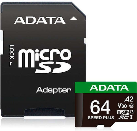 Adata microSDXC 64GB Class 10 U3 V30 A2 UHS-I με αντάπτορα
