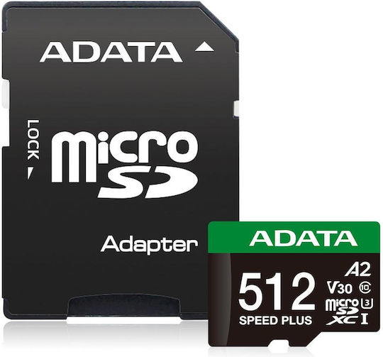 Adata microSDXC 512GB Class 10 U3 V30 A2 με αντάπτορα