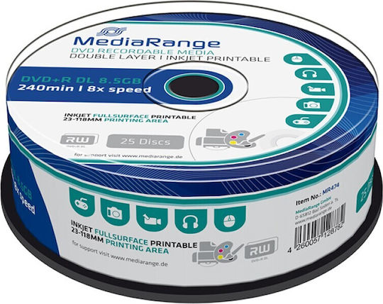 MediaRange Εγγράψιμα DVD+R 8x Dual Layer 8.5GB Cake Box 25τμχ MR474