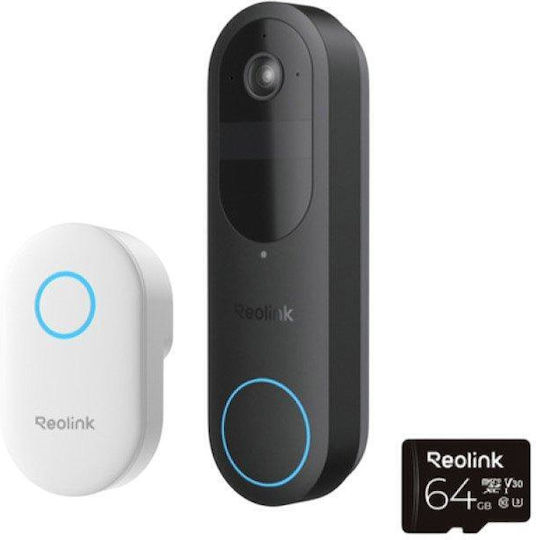 Reolink Ασύρματο Κουδούνι Πόρτας Wi-Fi Συμβατό με Alexa D340B+CHIME+64GB Λευκό
