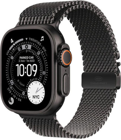Apple Watch Ultra 3 Titanium 49mm Αδιάβροχο με eSIM και Παλμογράφο (Black Titanium Case with Black Titanium Milanese Loop - Large)