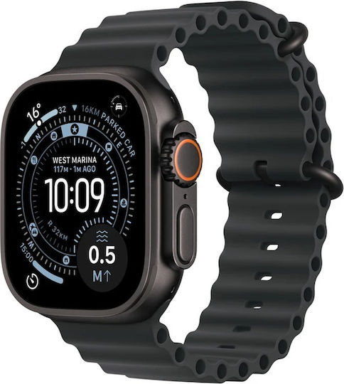 Apple Watch Ultra 3 Titanium 49mm Αδιάβροχο με eSIM και Παλμογράφο (Black Titanium Case with Black Ocean Band)