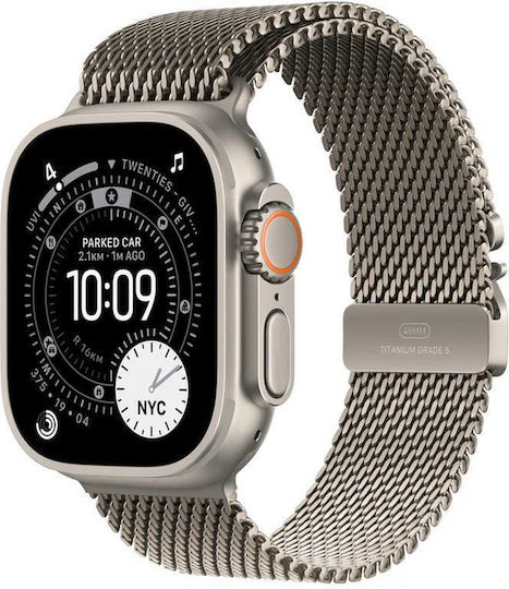 Apple Watch Ultra 3 Titanium 49mm Αδιάβροχο με eSIM και Παλμογράφο (Natural Titanium Case with Natural Titanium Milanese Loop - Small)