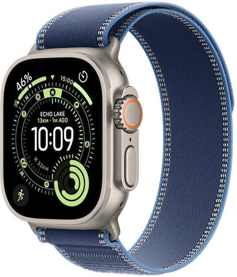 Apple Watch Ultra 3 Titanium 49mm Αδιάβροχο με eSIM και Παλμογράφο (Natural Titanium Case with Blue/Bright Blue Trail Loop - M/L)