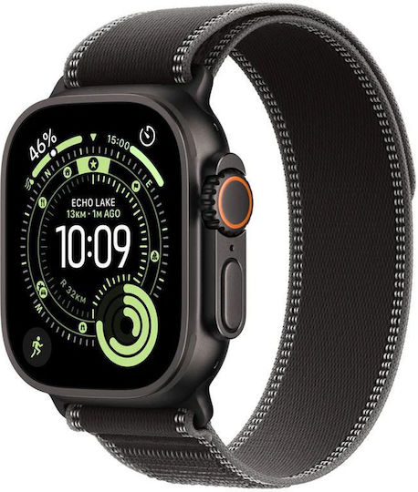 Apple Watch Ultra 3 Titanium 49mm Αδιάβροχο με eSIM και Παλμογράφο (Black Titanium Case with Black/Charcoal Trail Loop - S/M)